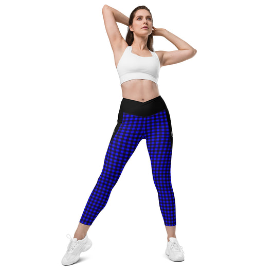 Crossover leggings with pockets Checkered Blue