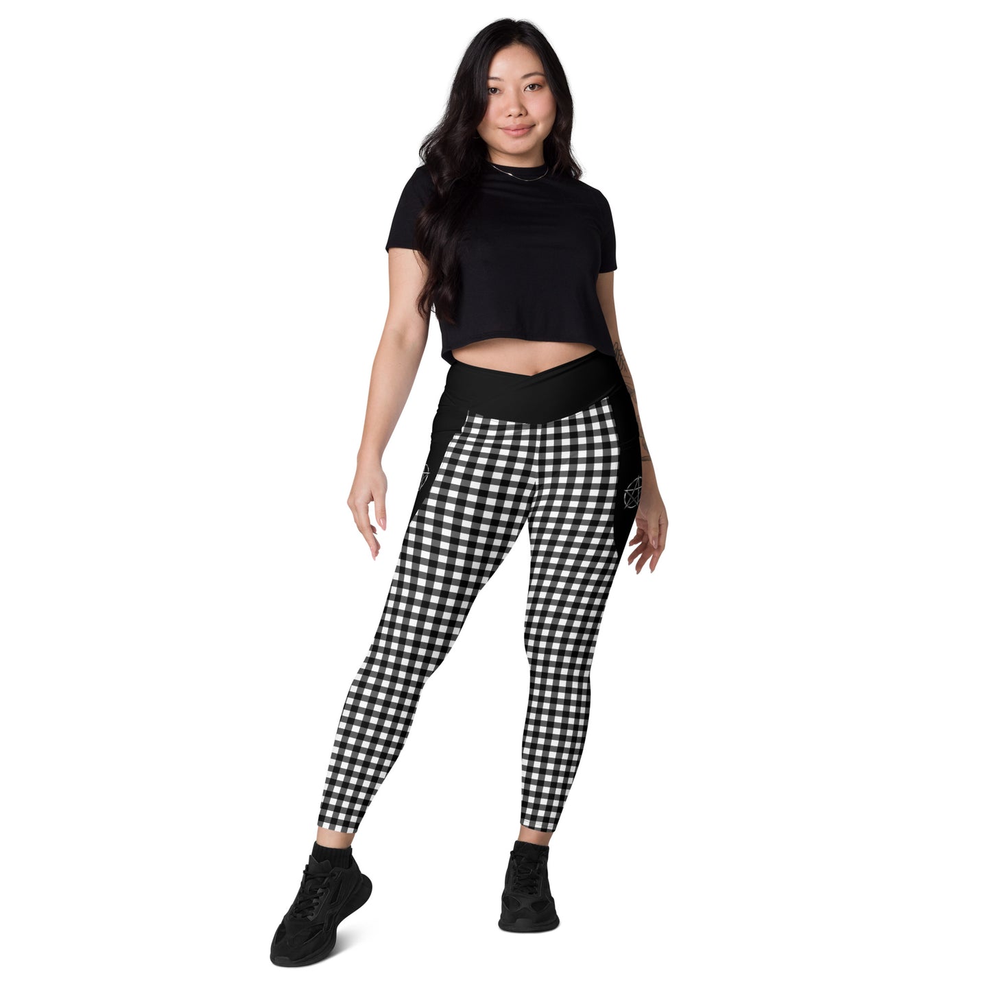Crossover leggings with pockets Checkered Black
