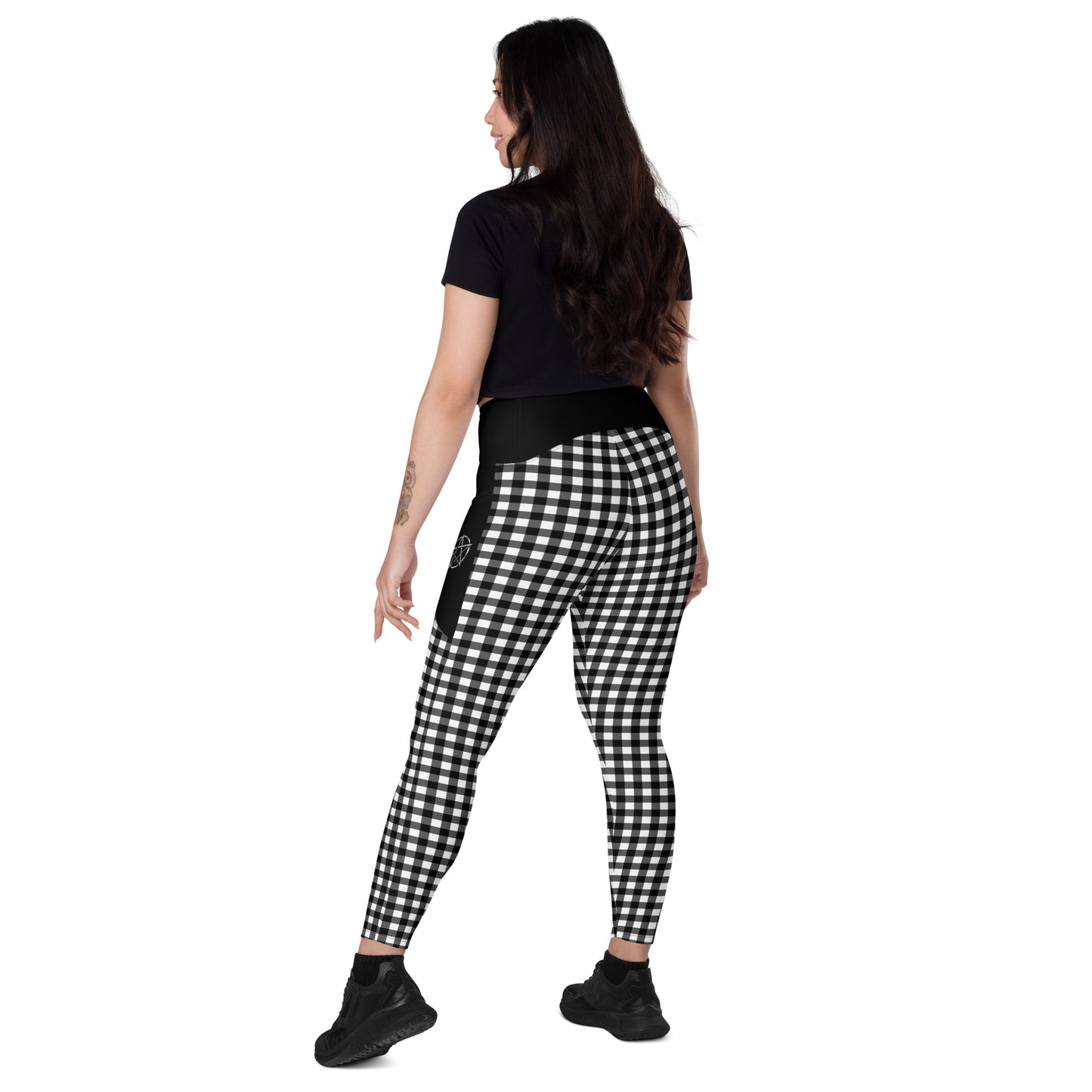 Crossover leggings with pockets Checkered Black