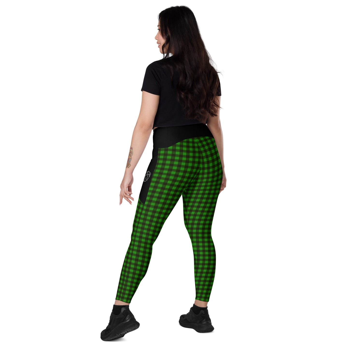 Crossover leggings with pockets Checkered Green