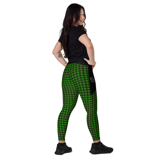 Crossover leggings with pockets Checkered Green