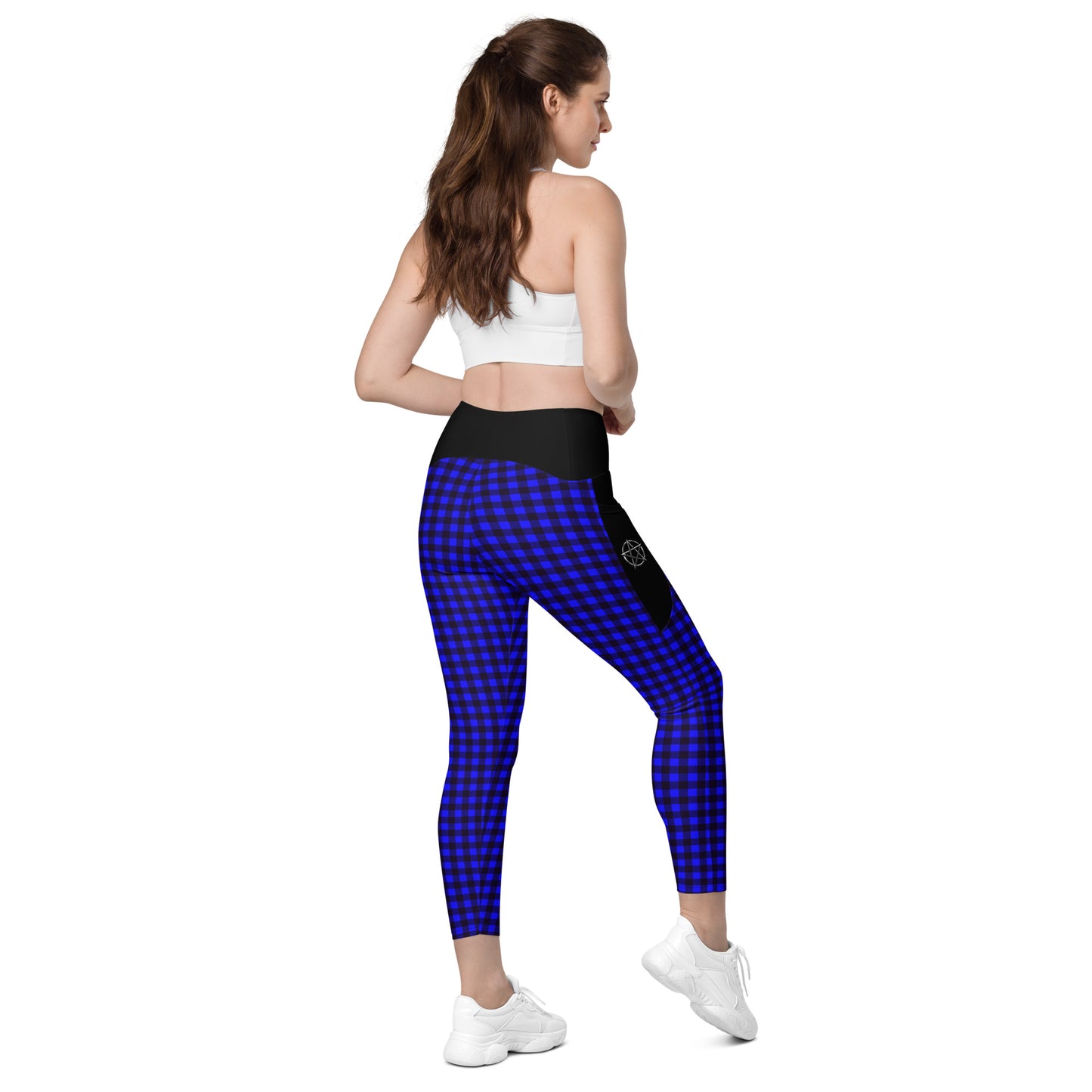Crossover leggings with pockets Checkered Blue