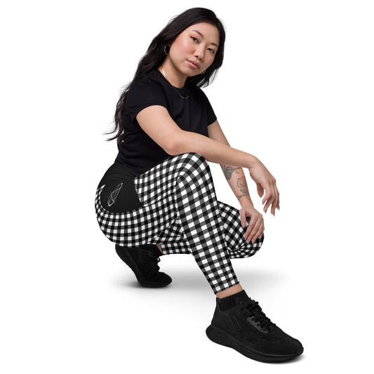 Crossover leggings with pockets Checkered Black