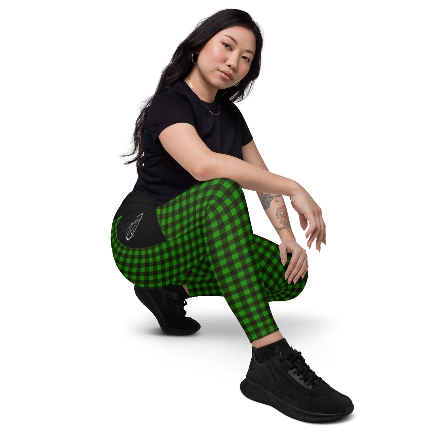 Crossover leggings with pockets Checkered Green