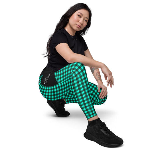 Crossover leggings with pockets Checkered Dirty Green