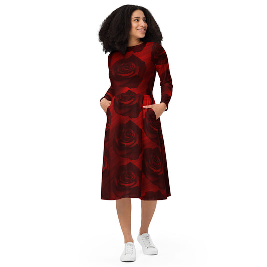 Dark Red Rose midi dress