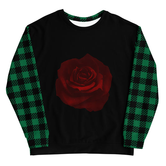 Green Checkered Sweatshirt Red Rose