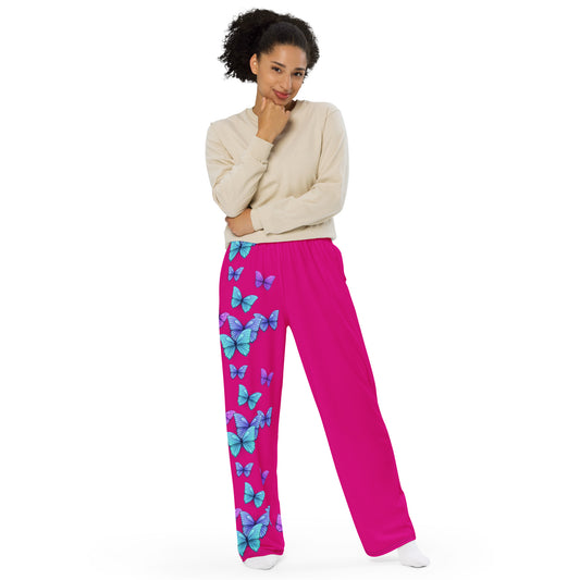 Pink Butterfly wide-leg pants