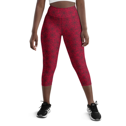 Red Spiderweb Capri Leggings