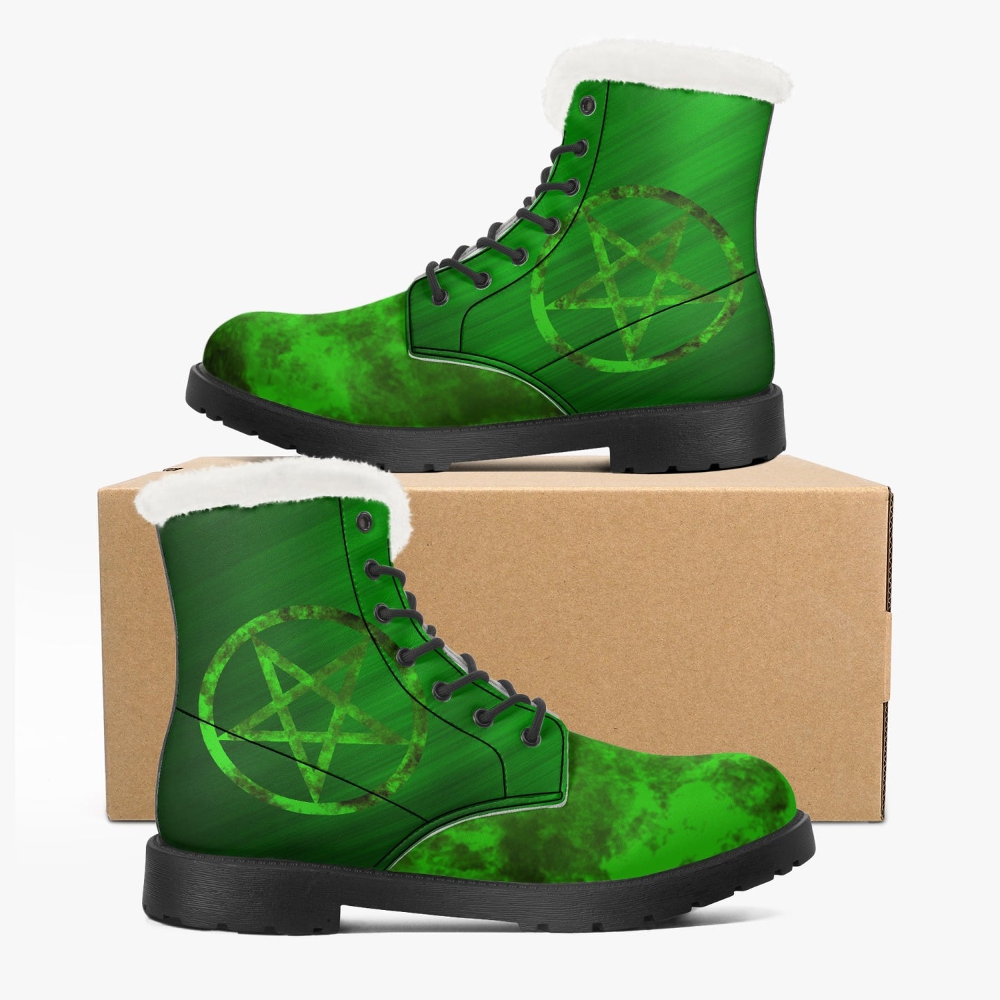 Green Fur Leather Boots