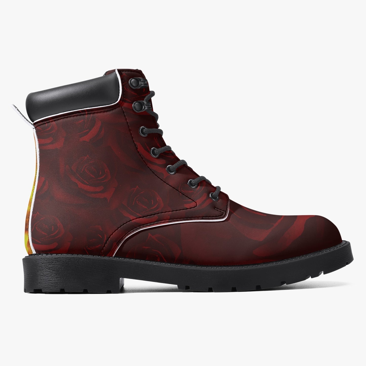 Dark Red Roses Leather Boots