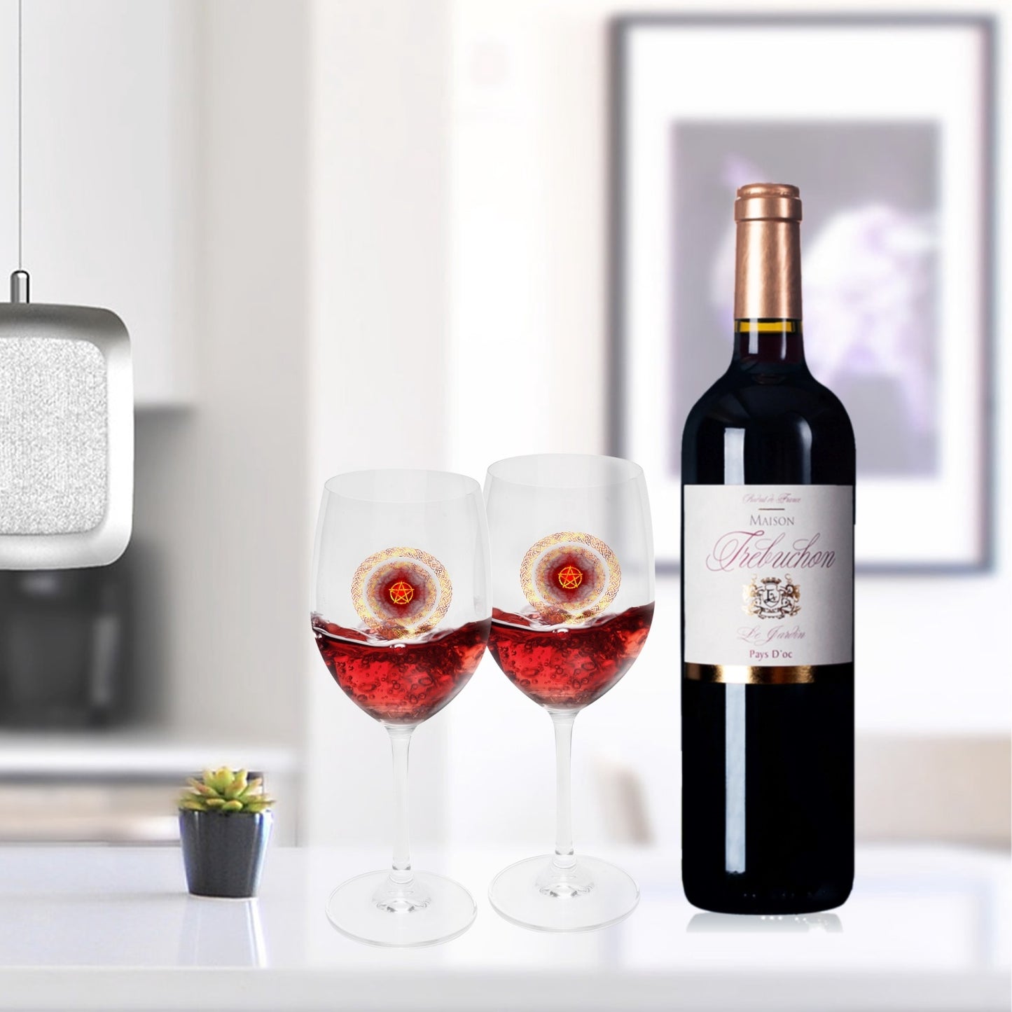 Fire Pentagram Classic Wine Glasses