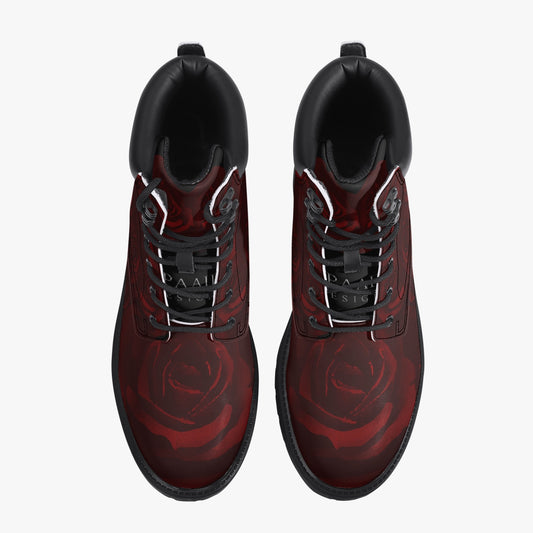 Dark Red Roses Leather Boots