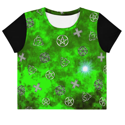 Wicca Green Pattern Crop Tee