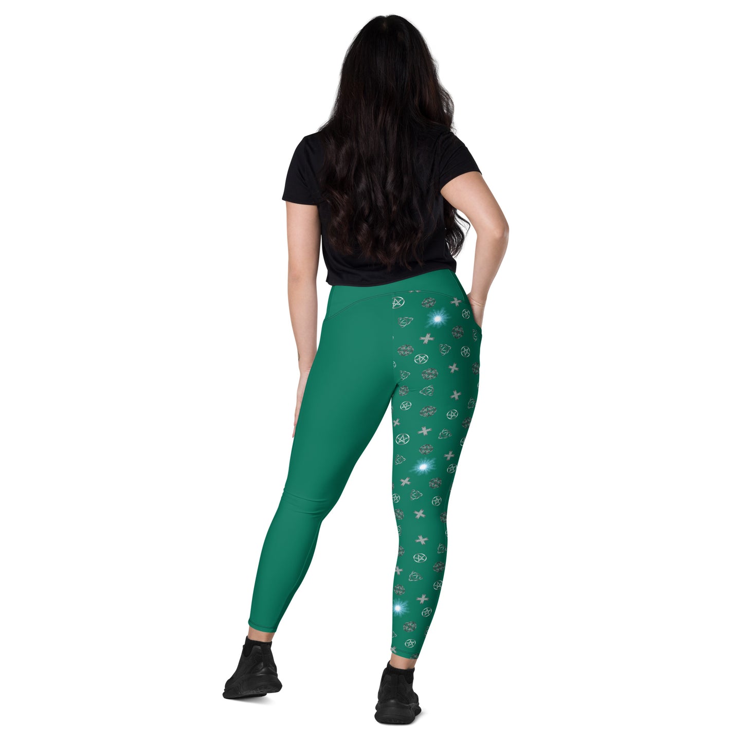 Wicca Pattern Green Half Legging with pockets