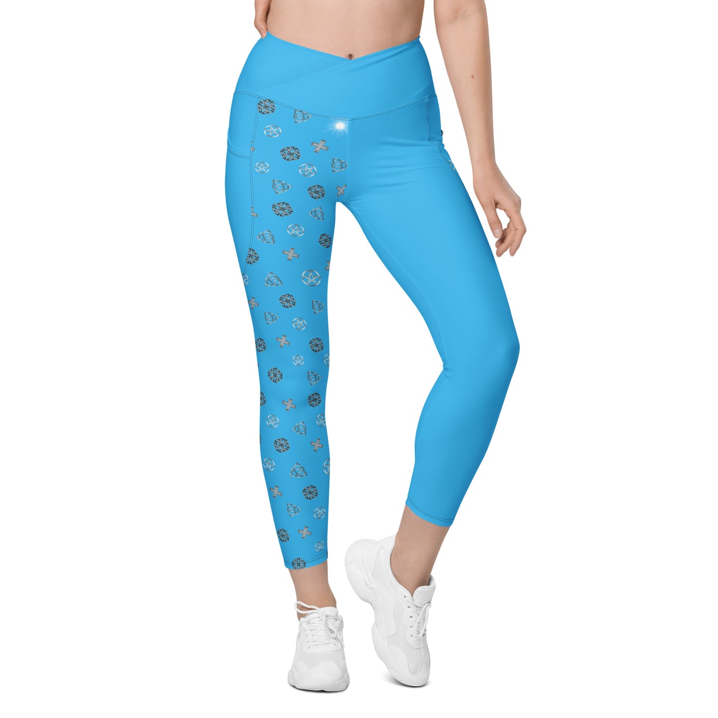 Wicca Pattern Morning Blue Half Legging with pockets