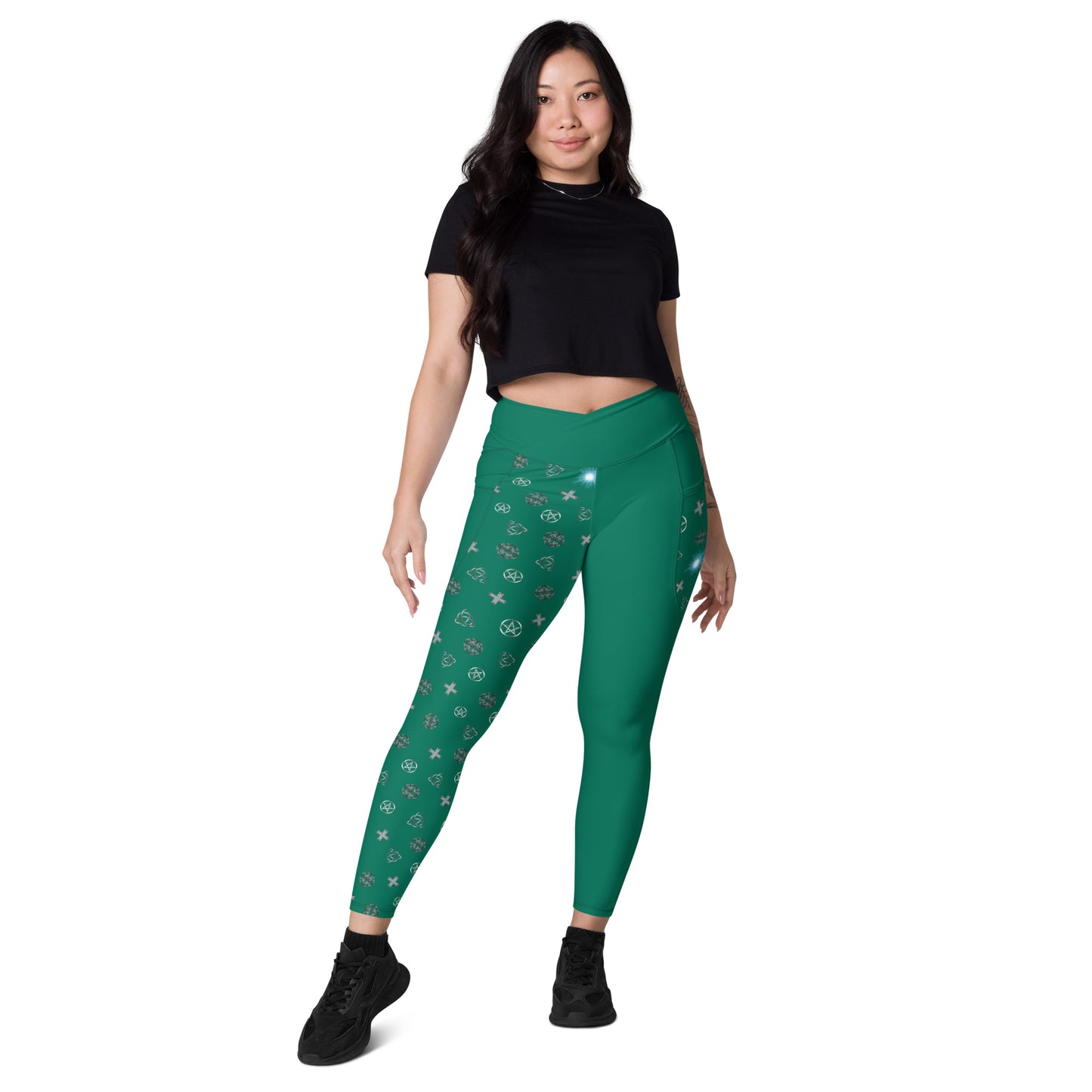 Wicca Pattern Green Half Legging with pockets