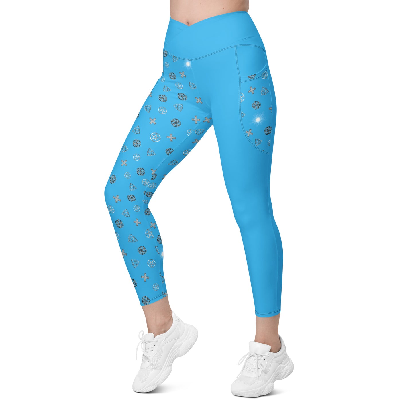 Wicca Pattern Morning Blue Half Legging with pockets