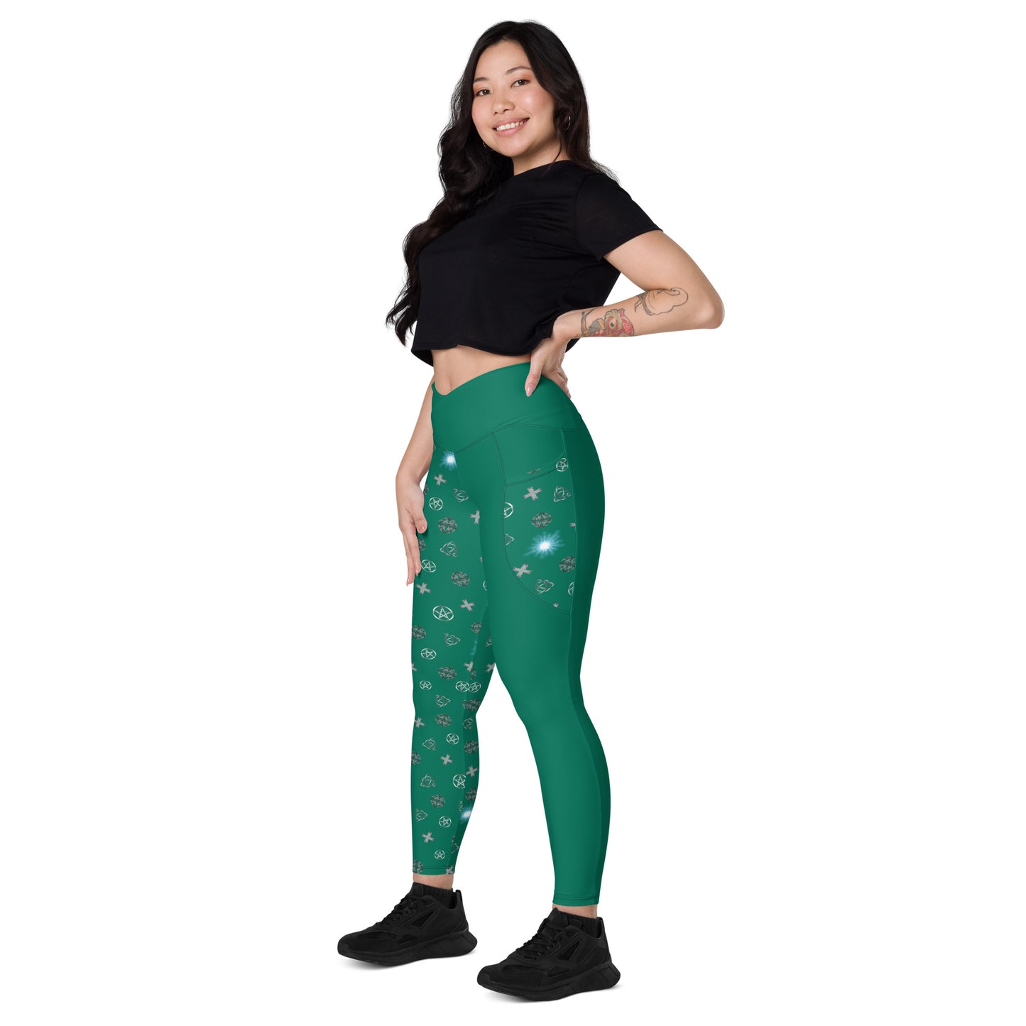 Wicca Pattern Green Half Legging with pockets