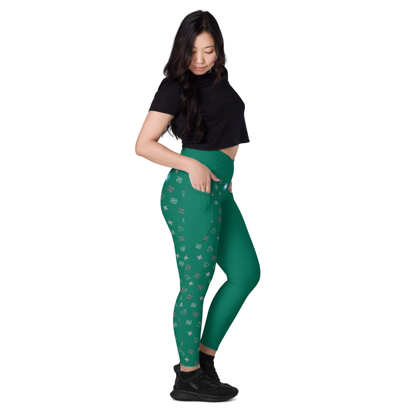 Wicca Pattern Green Half Legging with pockets