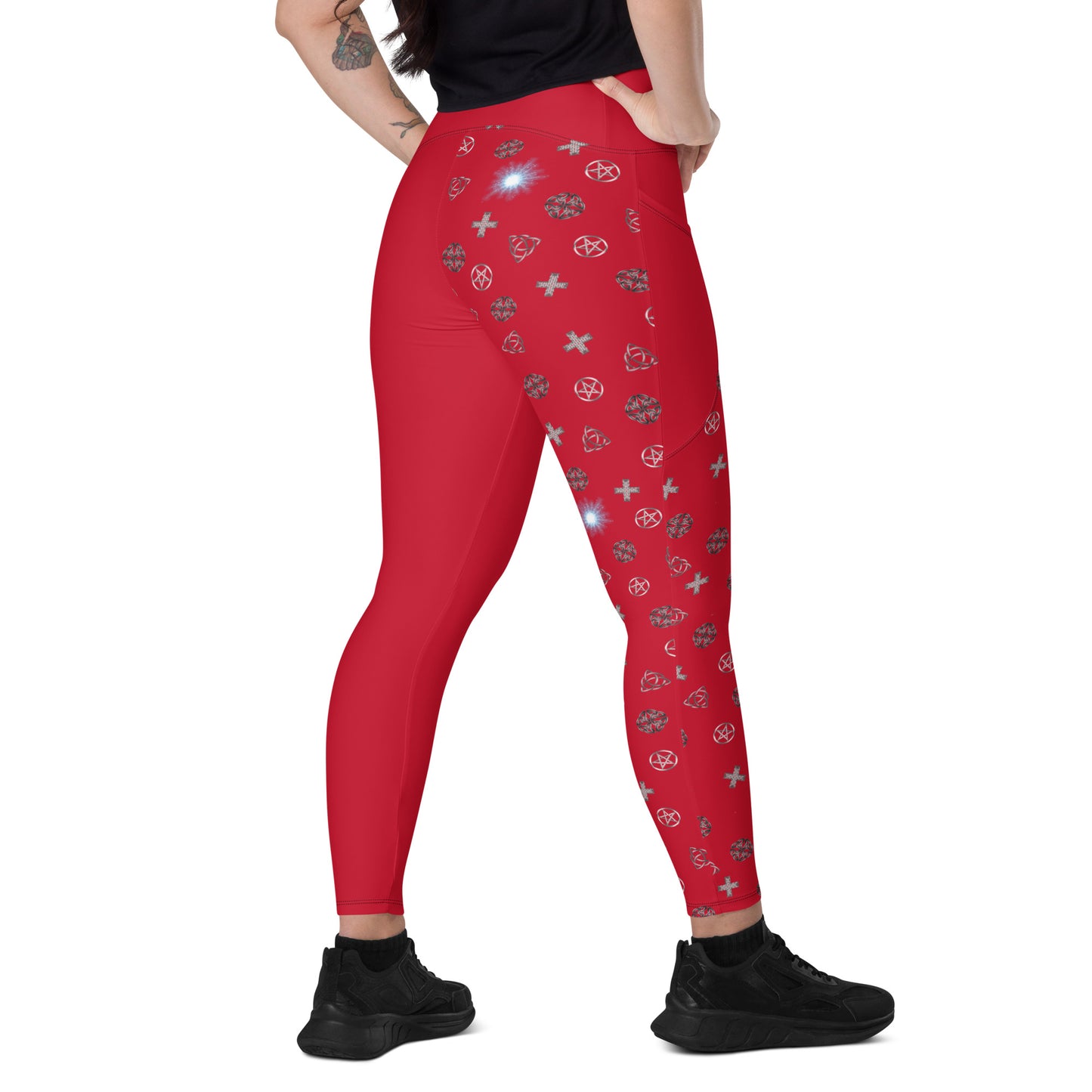Wicca Pattern Red Half Legging with pockets