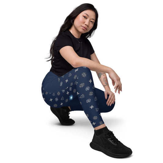 Wicca Pattern Dark Blue Half Legging with pockets
