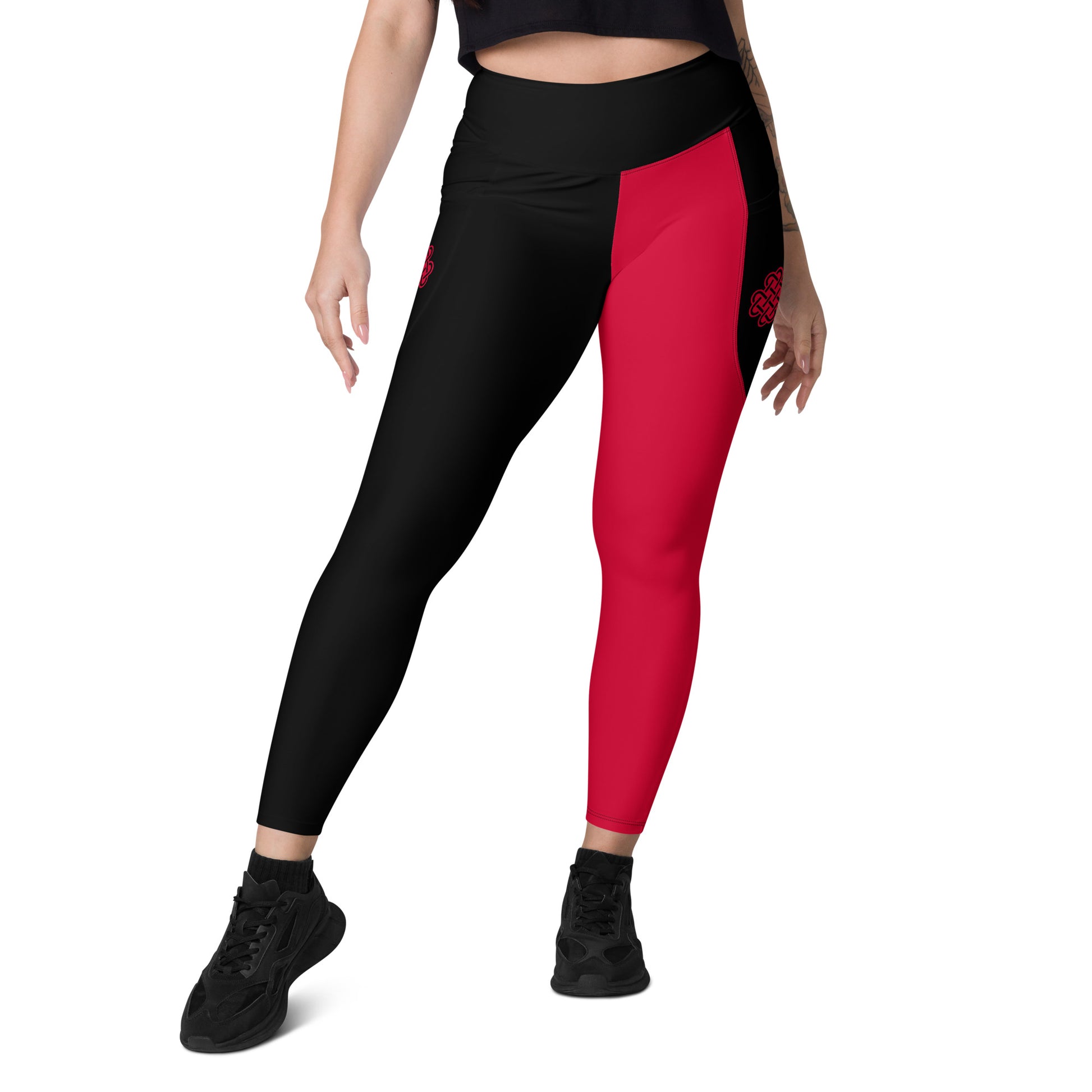 Shadows One leg Leggings with pockets Red – Spaaij Design