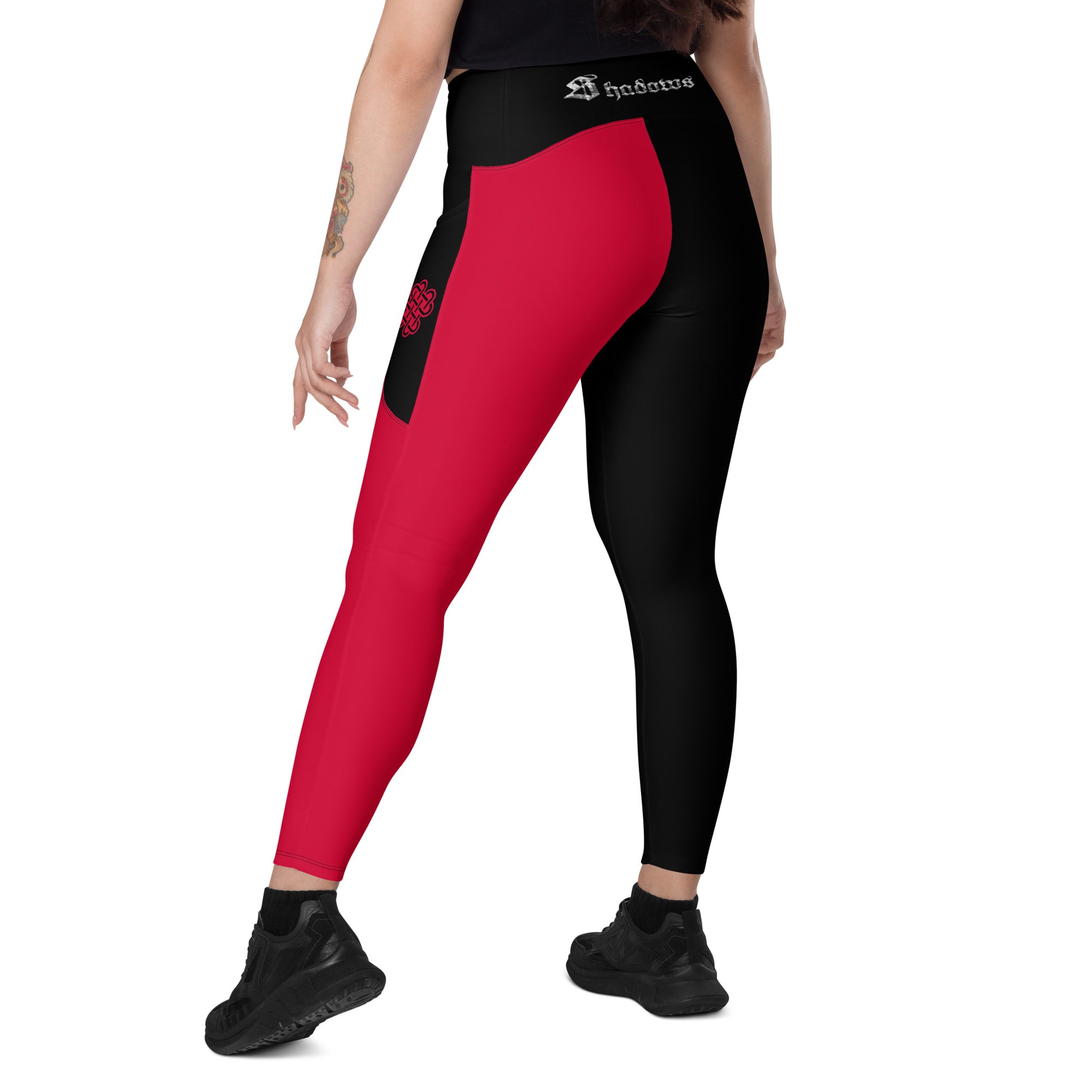 Shadows One leg Leggings with pockets Red – Spaaij Design