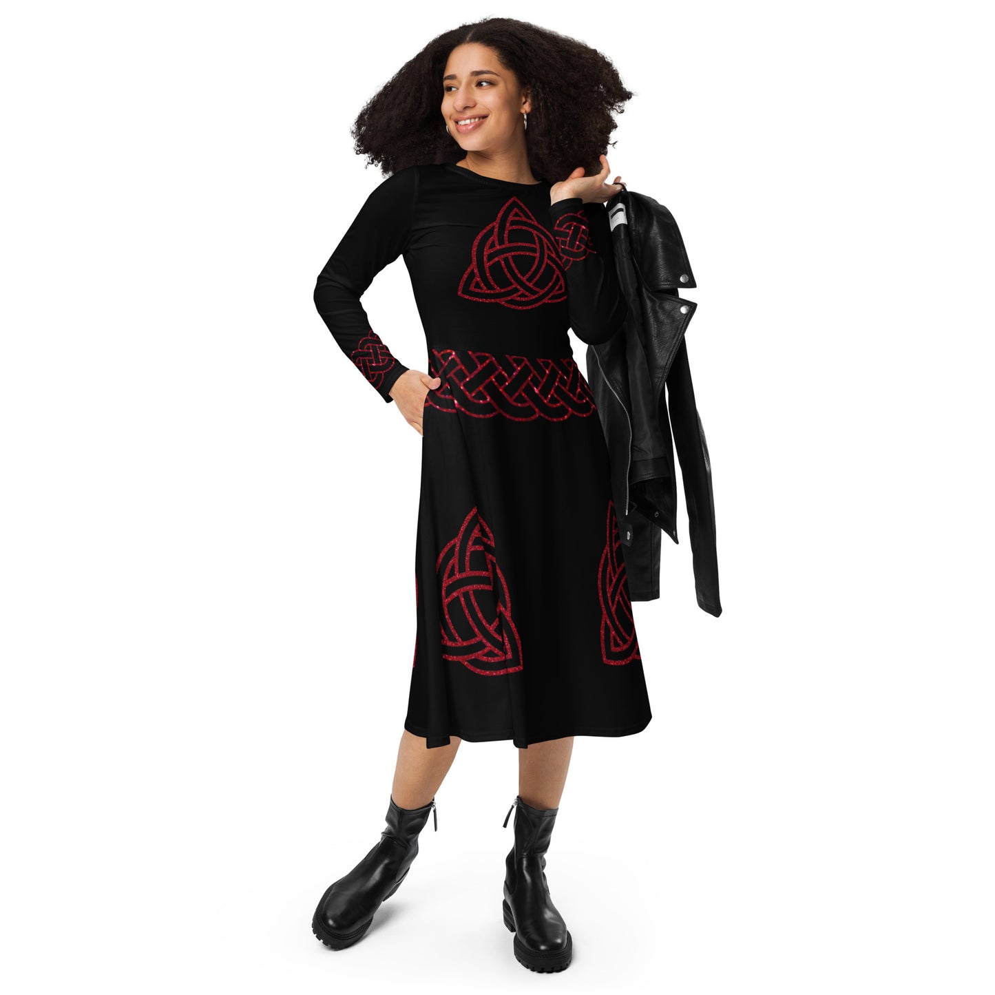Celtic Red Wicca Knot Long Sleeve Dress