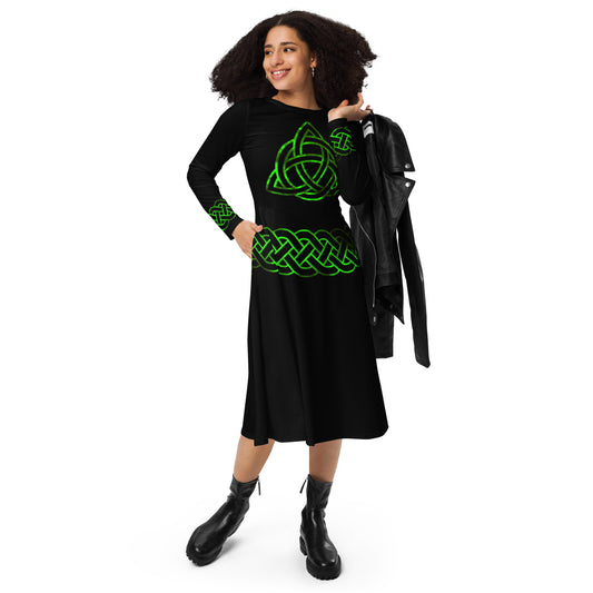 Long sleeve Midi Dress Celtic Knot Green