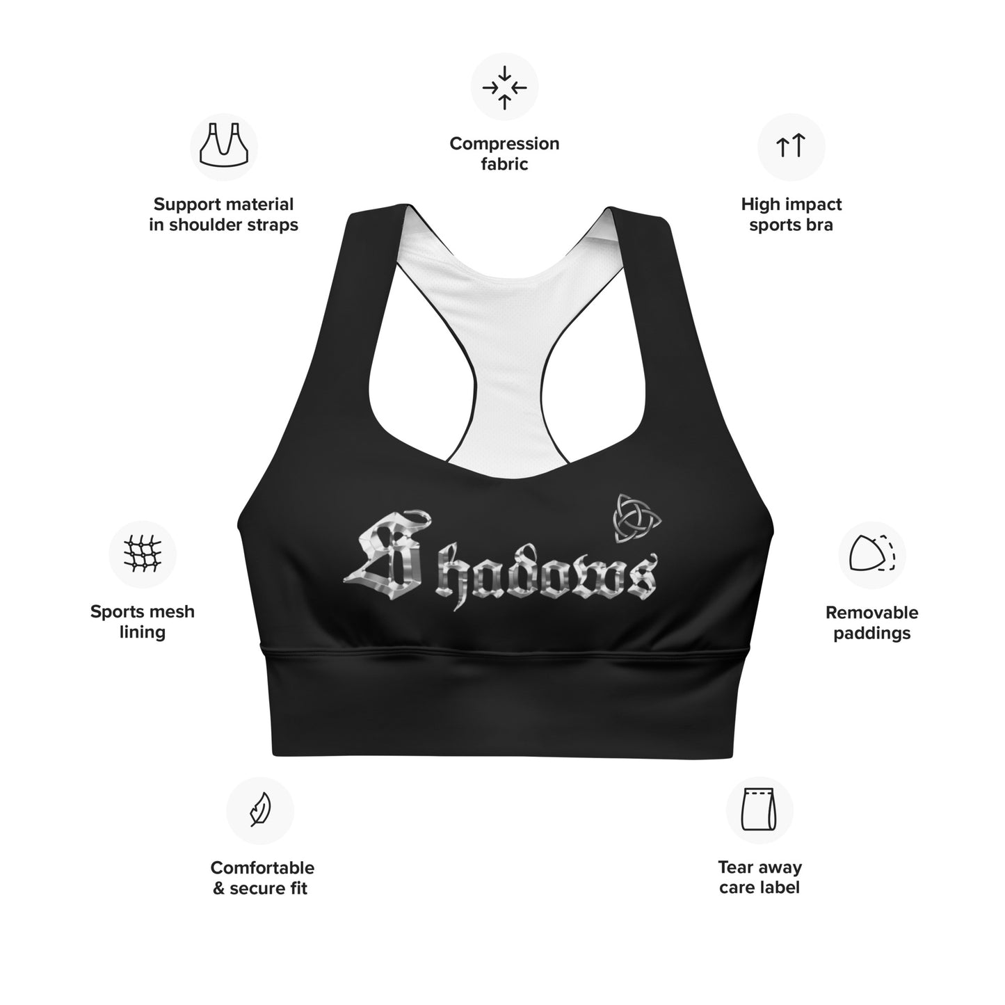 Shadows Longline Sports Bra Black