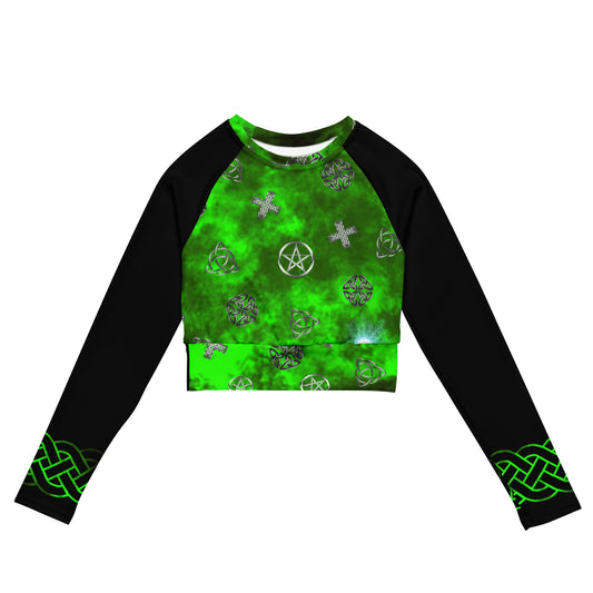 Wicca Green Pattern long-sleeve crop top