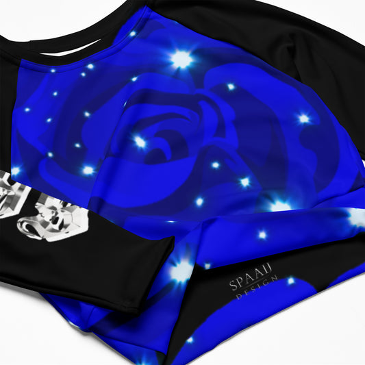 Midnight Blue Rose long-sleeve crop top