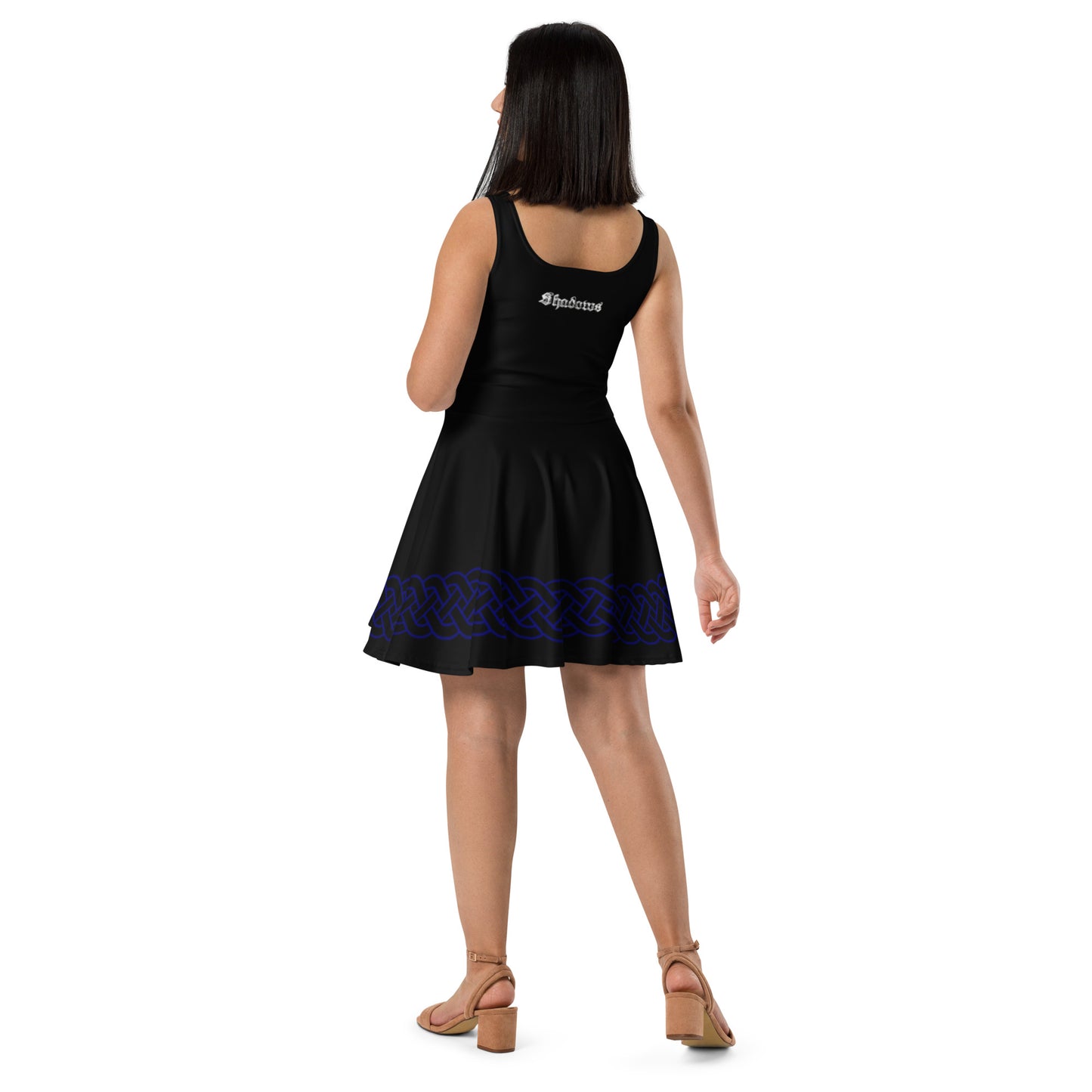 Celtic Knot Blue Skater Dress Black