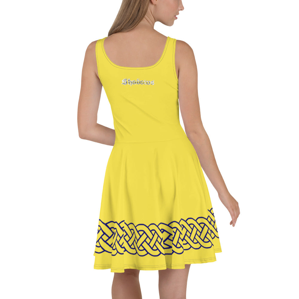 Celtic Knot Blue Skater Dress Lemon