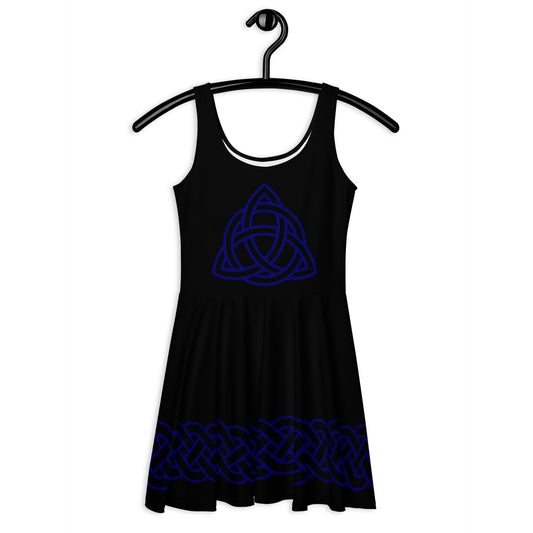 Celtic Knot Blue Skater Dress Black