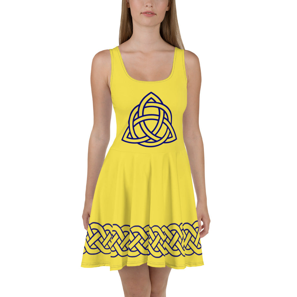 Celtic Knot Blue Skater Dress Lemon
