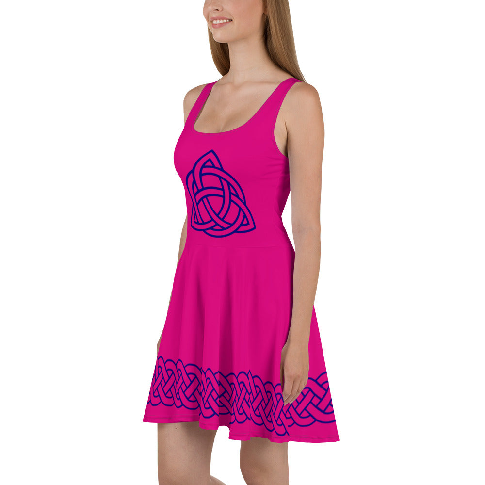 Celtic Knot Blue Skater Dress Hot Pink