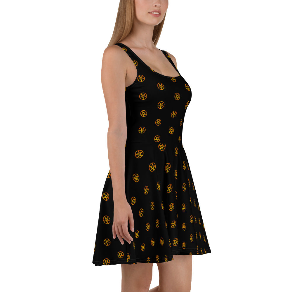 Fire Pentagram Pattern Skater Dress