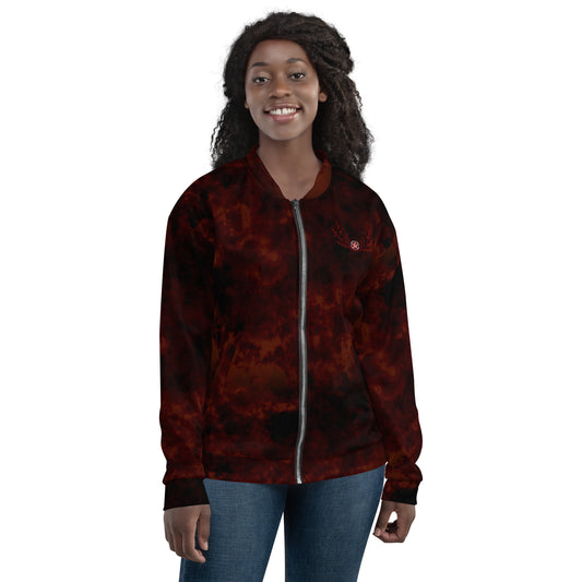 Dark Red Winged Pentagram Bomber Jacket