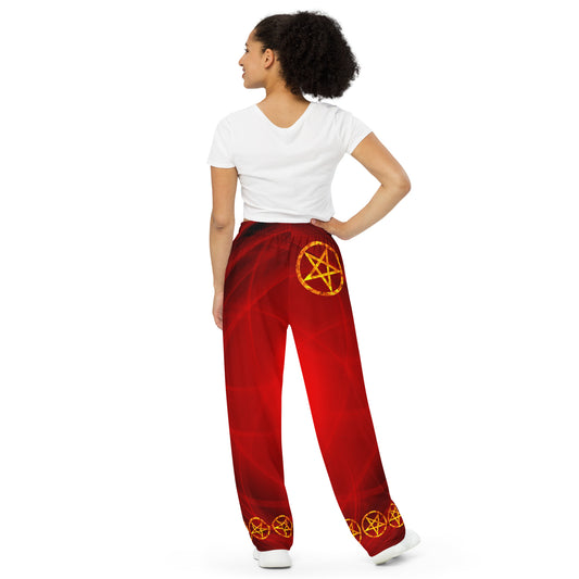 Magic Red Fire Pentagram unisex wide-leg pants