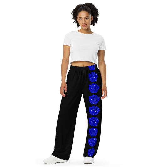 Black Midnight Blue Rose unisex wide-leg pants