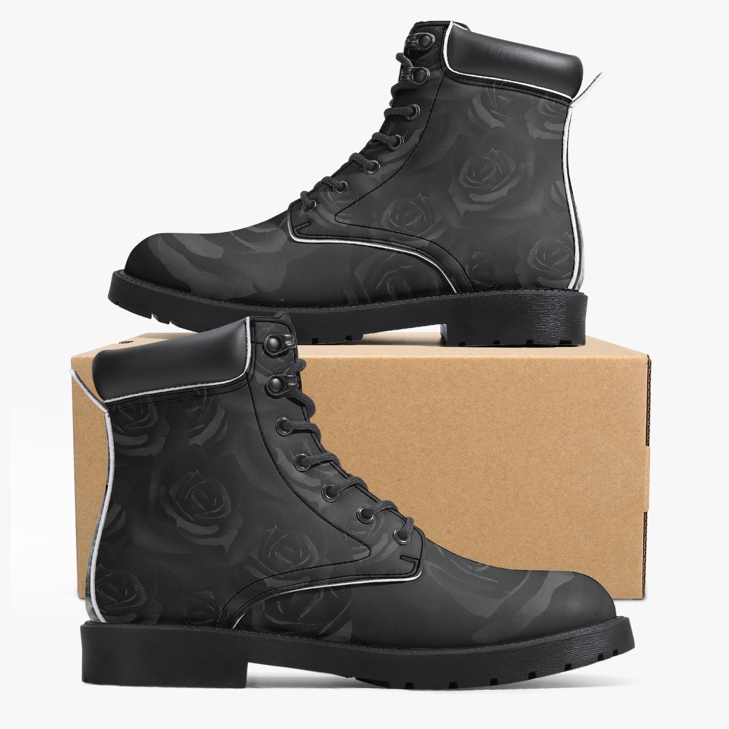 Black Roses Leather Boots