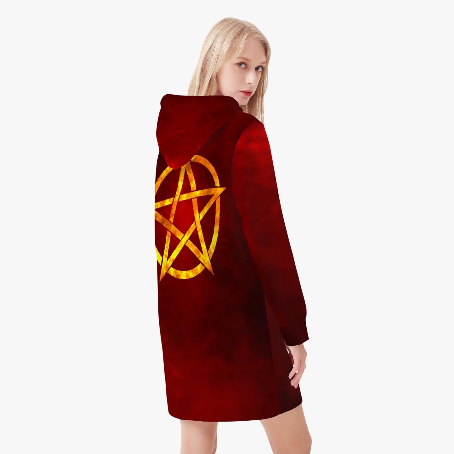 Red Fire Pentagram Hoodie Dress